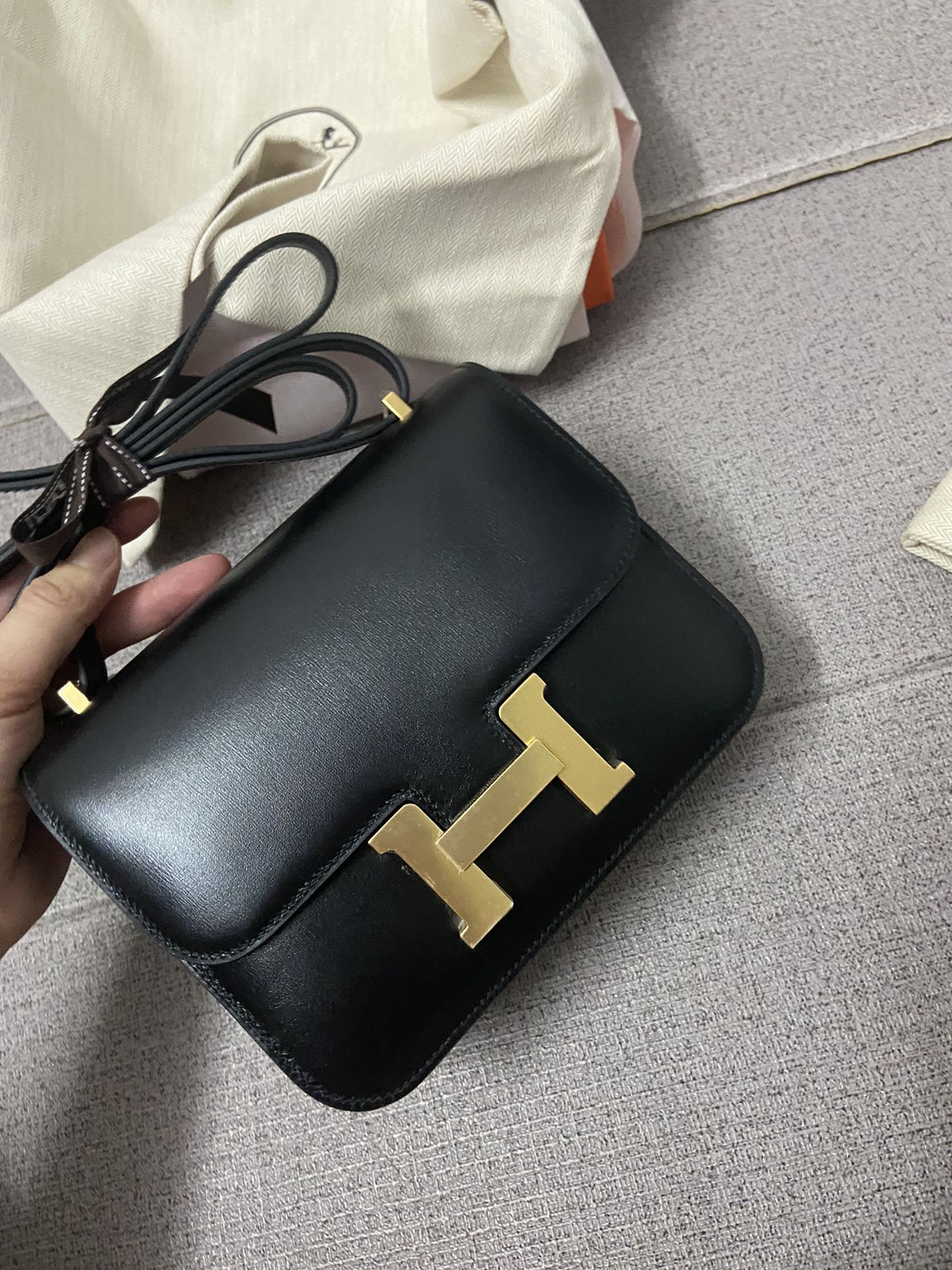 Hermes Constance 18 Mini Shoulder Bag In Black Box Leather